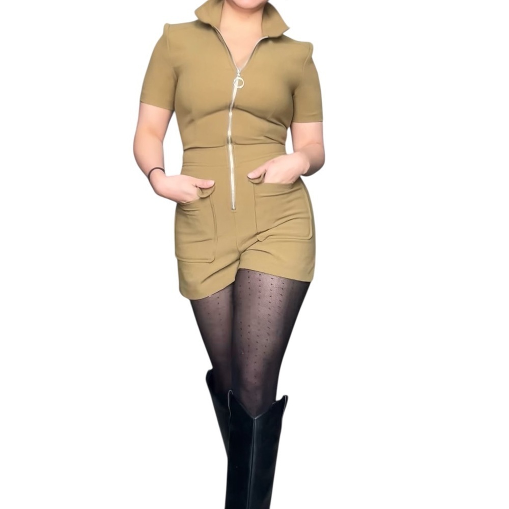 Topshop Olive green Romper with front pockets and zipper – Size XS